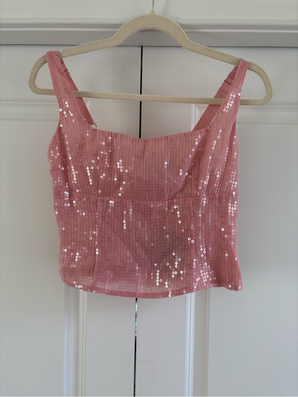 White Fox Boutique Pink Sequin Bustier Camisole Tank